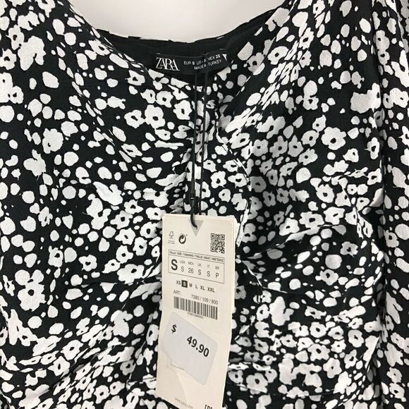 Zara Ruched Ruffle Puff Sleeve Mini Dress S - Picture 7 of 8